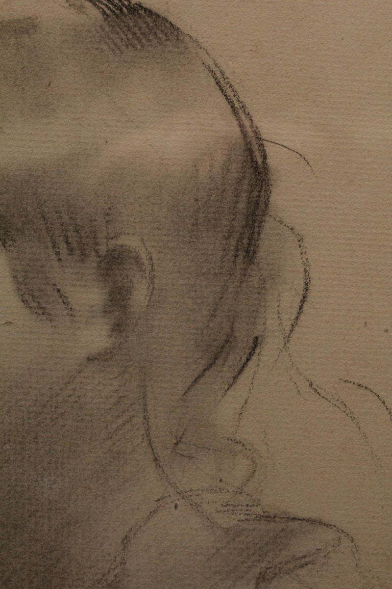 Charcoal Drawing 'profile Of A Woman' Signed Antonin Mercié (1845-1916)-photo-2