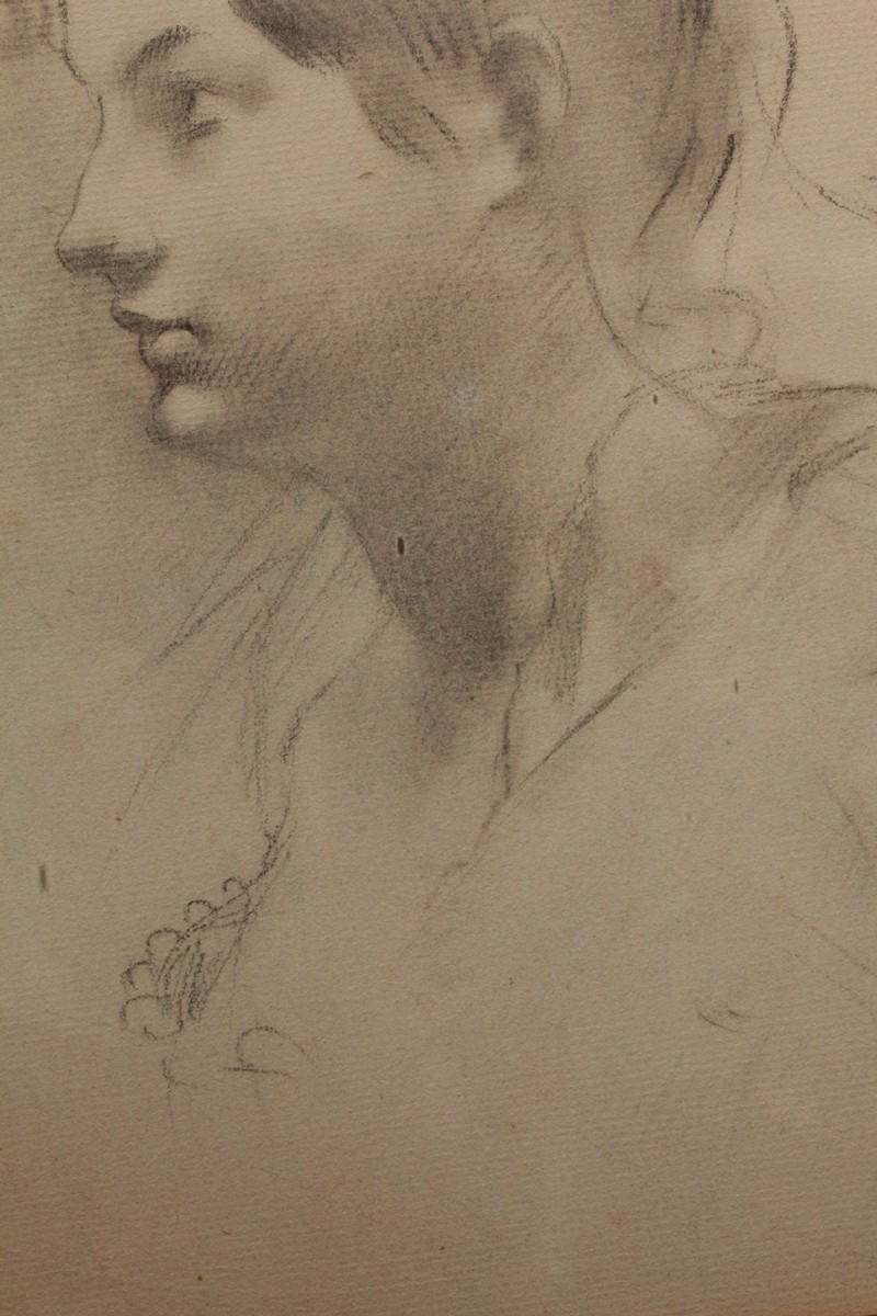 Charcoal Drawing 'profile Of A Woman' Signed Antonin Mercié (1845-1916)-photo-3