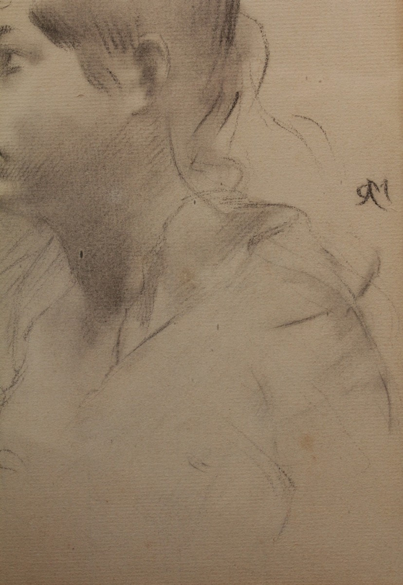 Charcoal Drawing 'profile Of A Woman' Signed Antonin Mercié (1845-1916)-photo-4