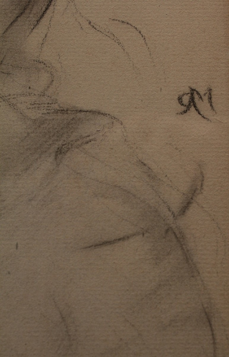 Charcoal Drawing 'profile Of A Woman' Signed Antonin Mercié (1845-1916)-photo-5