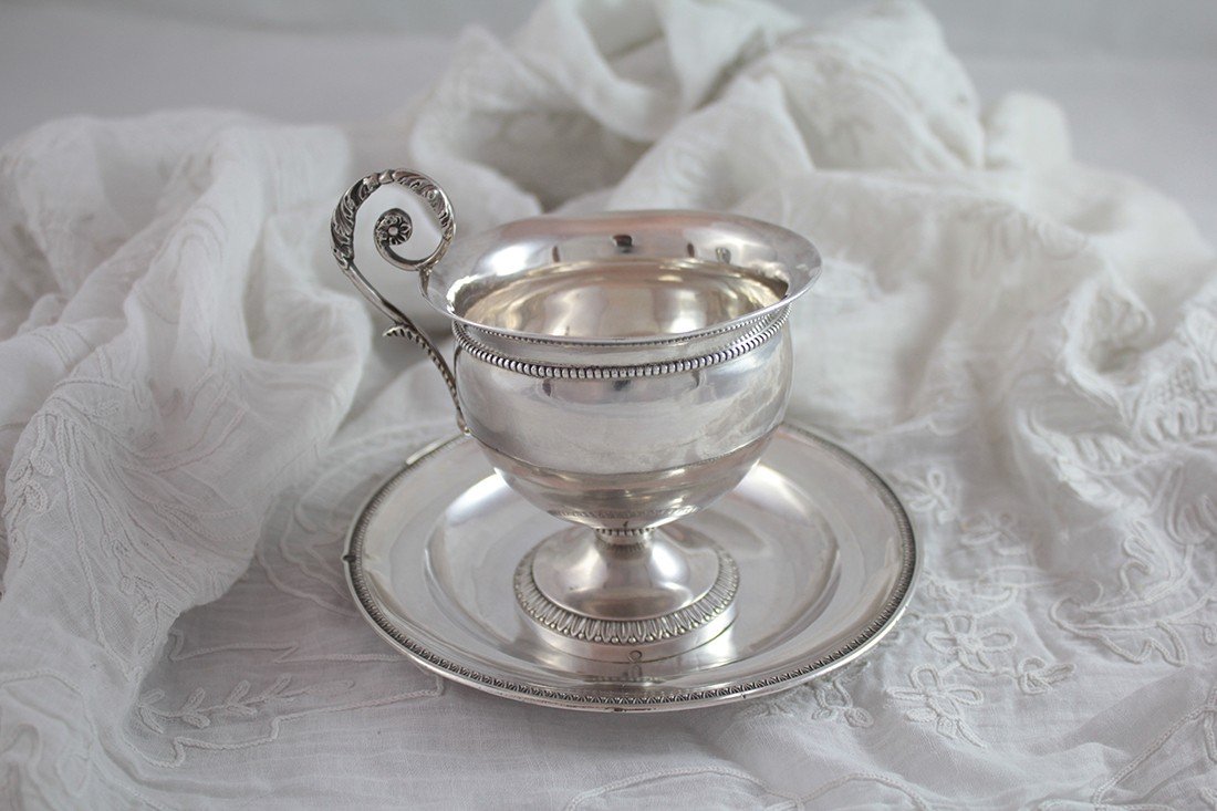 Sterling Silver Cup And Saucer 'old Man' Or 'michelangelo' Hallmark (1819-1838)-photo-8