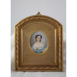 Miniature Louise Besnard (1816-1879) Dans Son Cadre En Bronze Doré Henri Picart