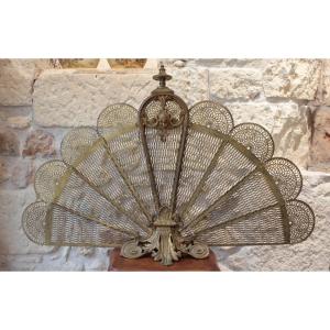 Fireplace Screen Or Fire Screen In Bronze And Brass Fan Late 19th Century