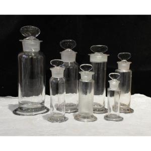 7 Transparent Glass Medicine Bottles Early 20th Century