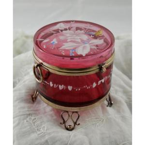 Pink Glass Box With Enameled Decor Attributed To The Moser Cristallerie Circa 1900