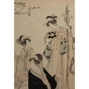 Estampe Japonaise 'les 3 Beautés' De Toyokuni I (1769-1825)