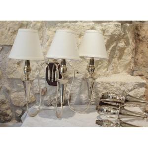 Pair Of Silver Metal Wall Sconces 1940-1950