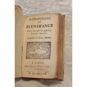 Livre 'bienséance Pour Devenir Et Paraître Honnête Homme" Jean Poisson 1678 à Caen