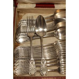 Louis XVI Style 12-piece Silver Plated Metal Cutlery Set, Early 20th Century