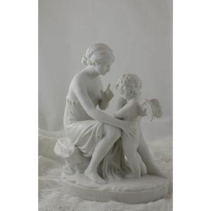 Biscuit Porcelain Sculpture 'the Lesson In Love' 19th Century