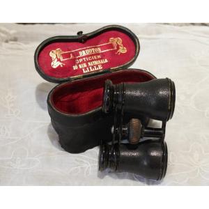 Pair Of Leather-covered Theater Binoculars With Case J. Druoton Lille Late 19th Century