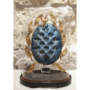 Globe De Mariée Et Sa Garniture De Soie Bleue Et Laiton Fin 19ème Siècle, Début 20ème Siècle