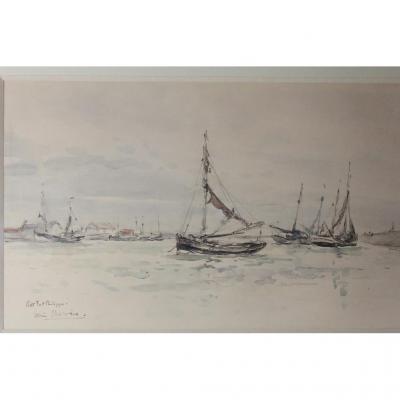 Watercolor "petit Fort Philippe" Louis Chervin (1905-1969)