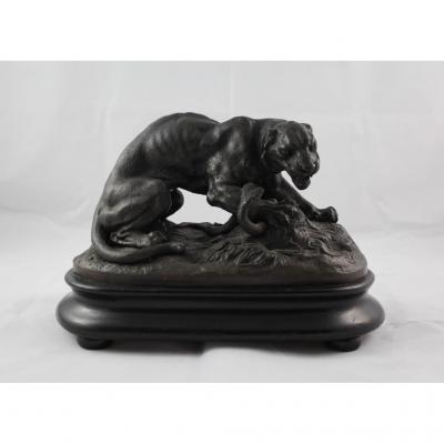 Sculpture Regulates Panther Attacked By A Serpent 19th Century