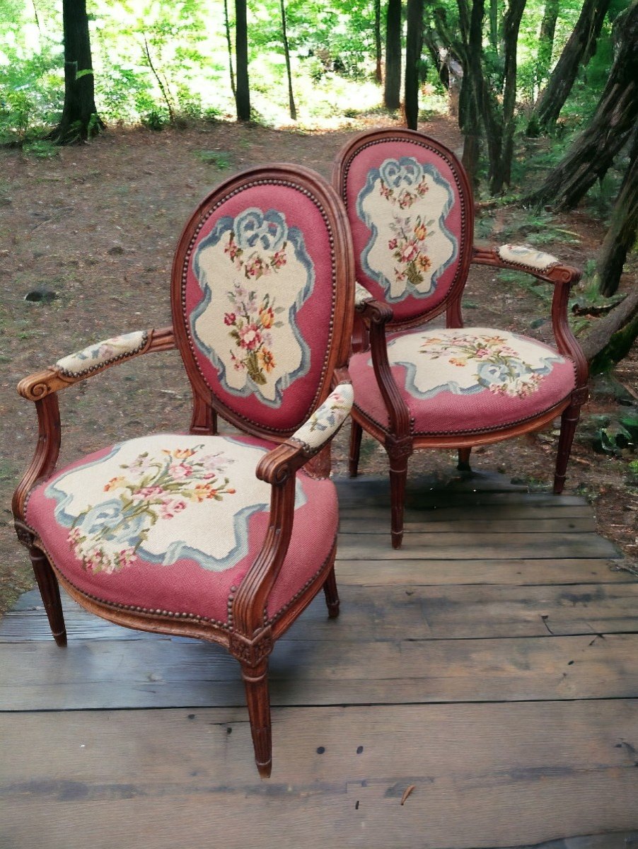 Paire De Fauteuils Louis XVI époque 19eme 