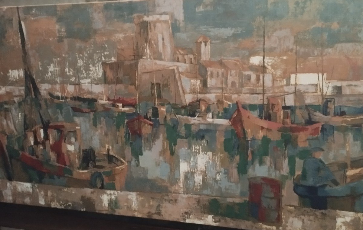 Huile Sur Tissu "port De Socoa" R.Debiève