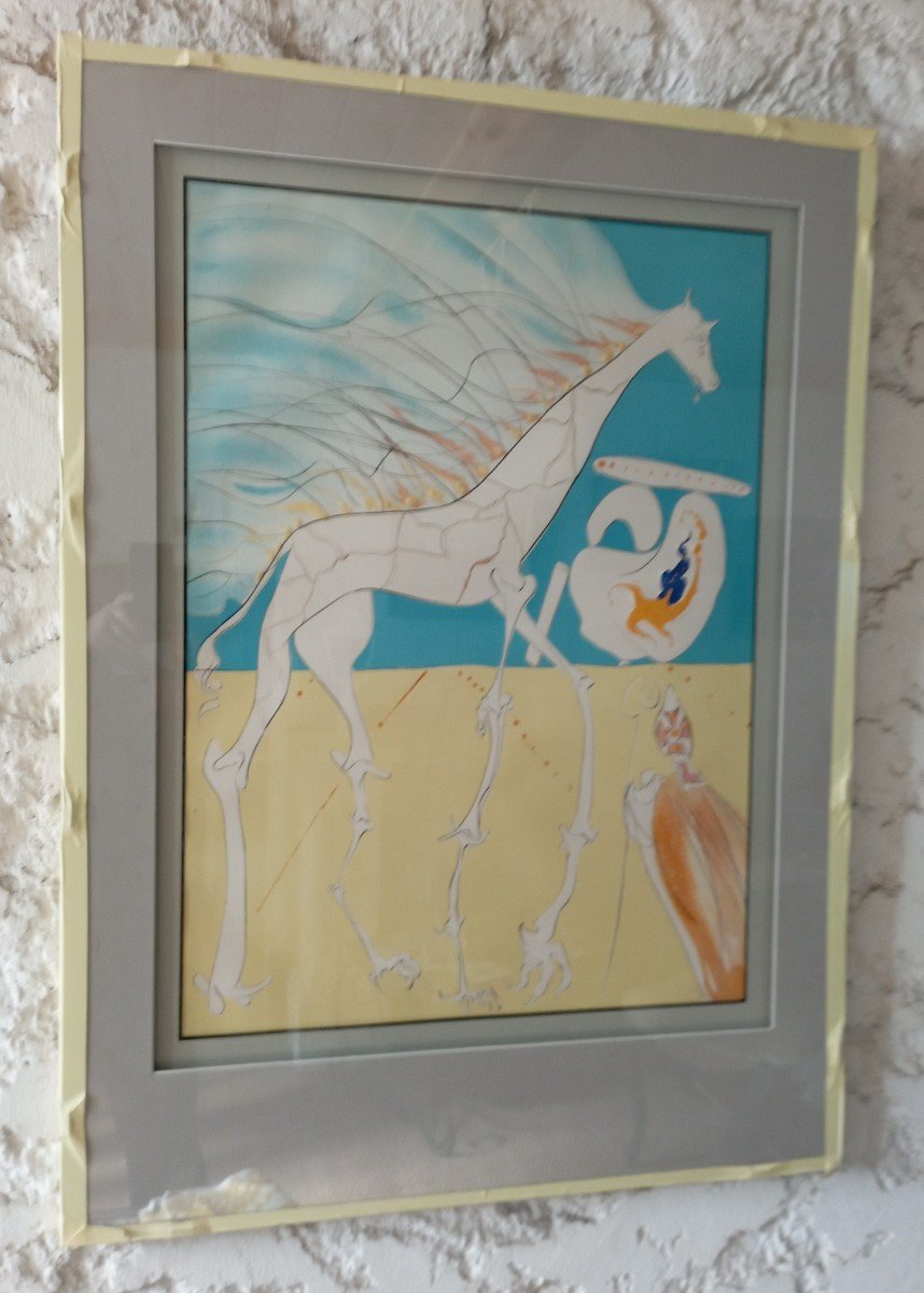 Épreuve d'Artiste signée Dali : La Girafe Saturnienne. 