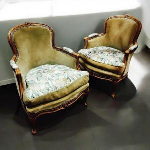 Paire de fauteuils, bergères de style Louis XV