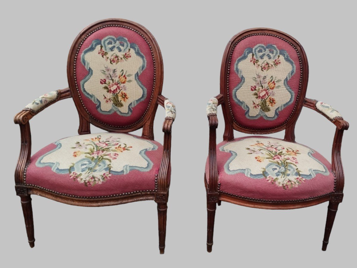 Paire De Fauteuils Louis XVI époque 19eme -photo-2