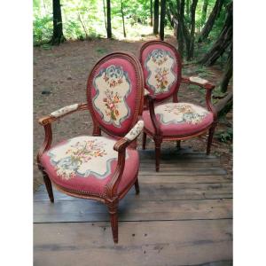 Paire De Fauteuils Louis XVI époque 19eme 