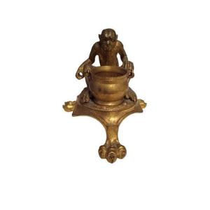 Pyrogen "monkey At The Furnace" In Gilt Bronze 