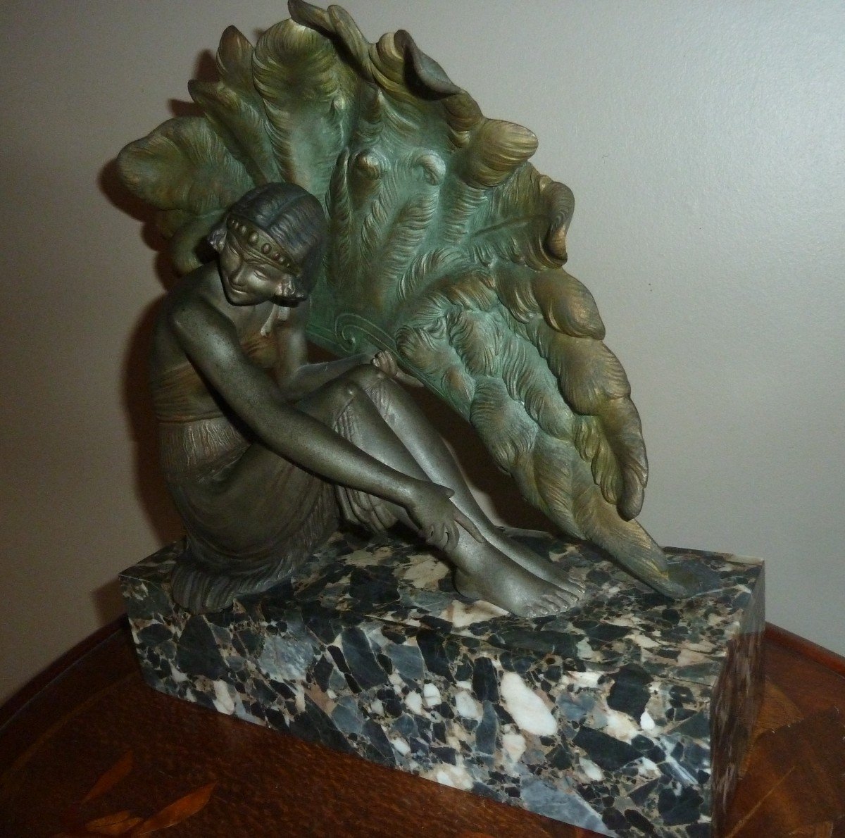 Art Deco Statue-woman Al Eventail-photo-2