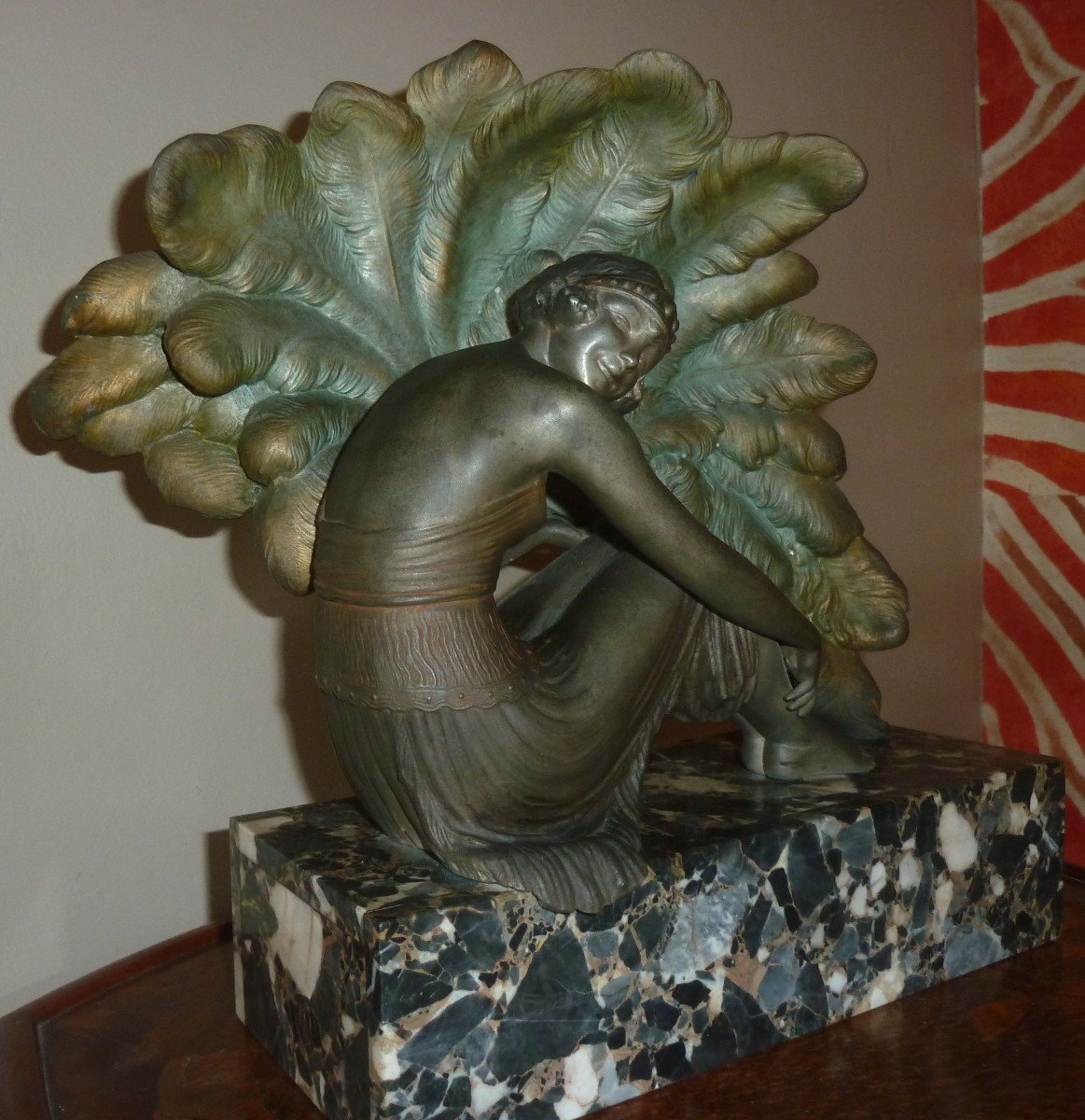 Art Deco Statue-woman Al Eventail-photo-3