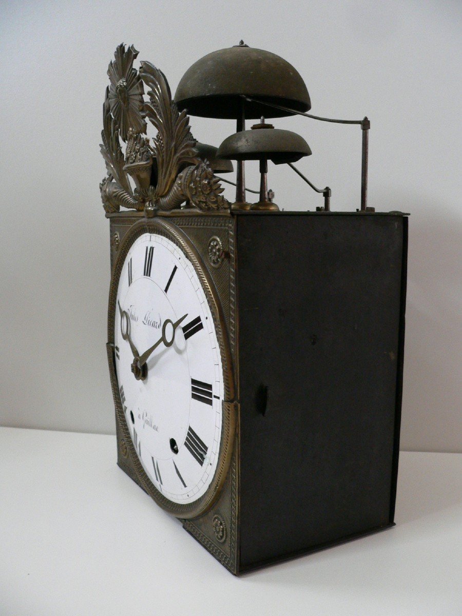 Parquet Clock Movement With Three Bells Early 19th Century With Quarter Strike.-photo-4