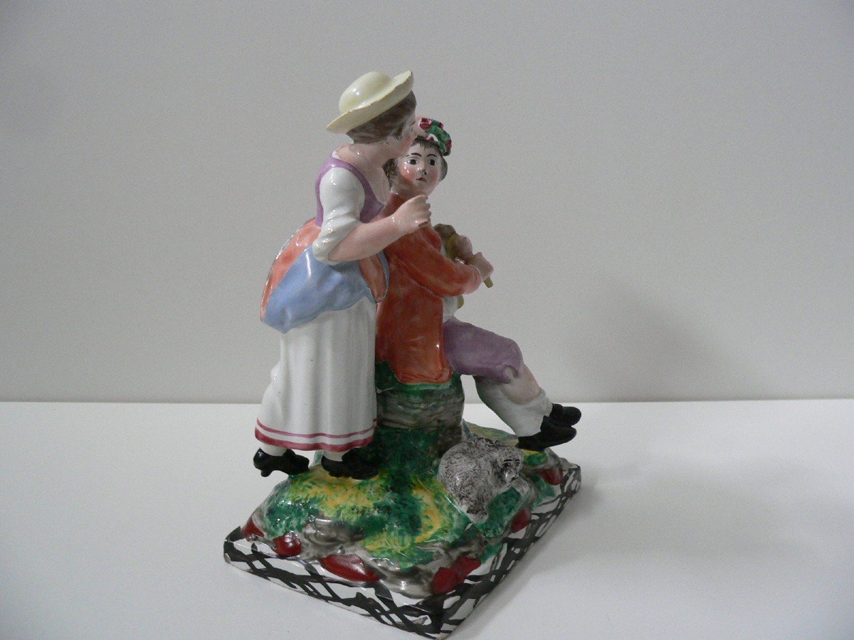 Earthenware Group From Islettes Early XIXth "the Crowned Shepherd"-photo-2