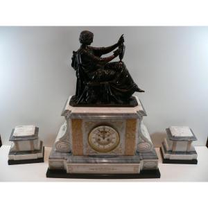 Garniture De Pendule En Bronze Et Marbre XIXème 