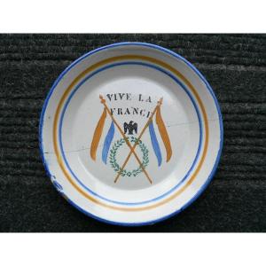 Plate With Tricolor Flags In Nevers Earthenware 19th Century