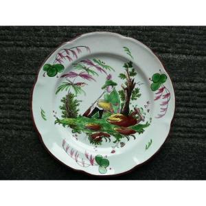 Earthenware Plate From Islettes XIXth Period Dupré Hunter Decor.