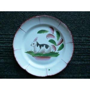 Earthenware Plate From Les Islettes, Early 19th Century, Rabbit Decor 