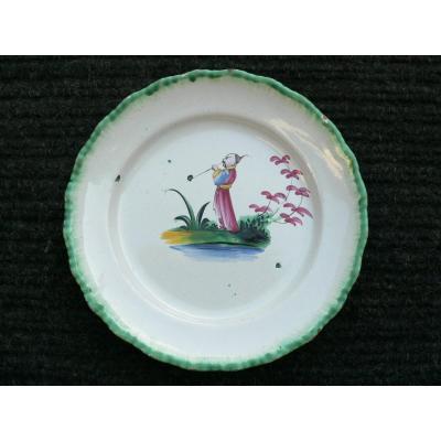 Earthenware Plate Nineteenth Rambervillers Representative A Chinese Smoking Pipe.