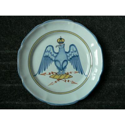 XIXth Waly Earthenware Plate Crowned Eagle Decor