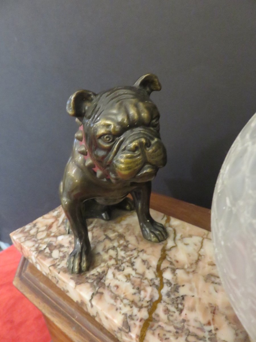 Night Light: Bulldog Sitting On A 20th Century Marble Base-photo-1