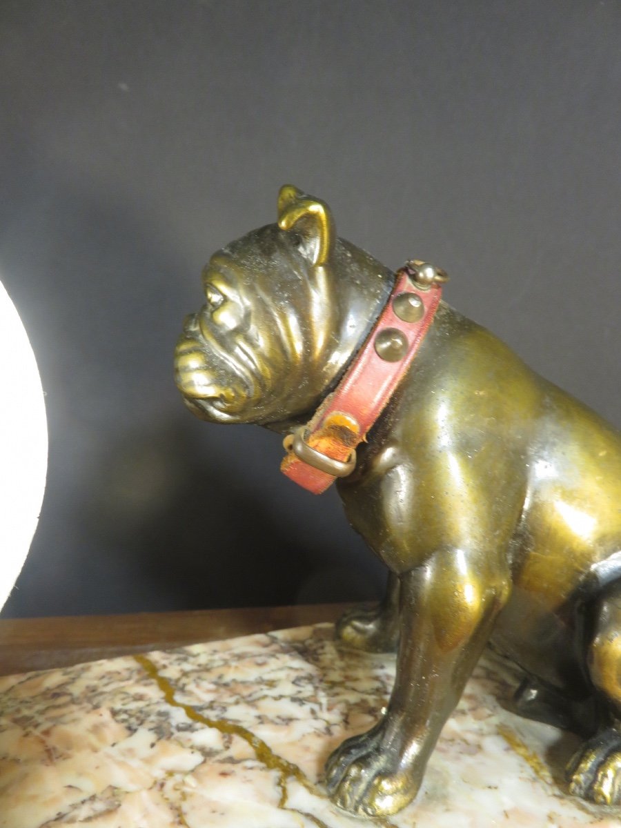 Night Light: Bulldog Sitting On A 20th Century Marble Base-photo-3