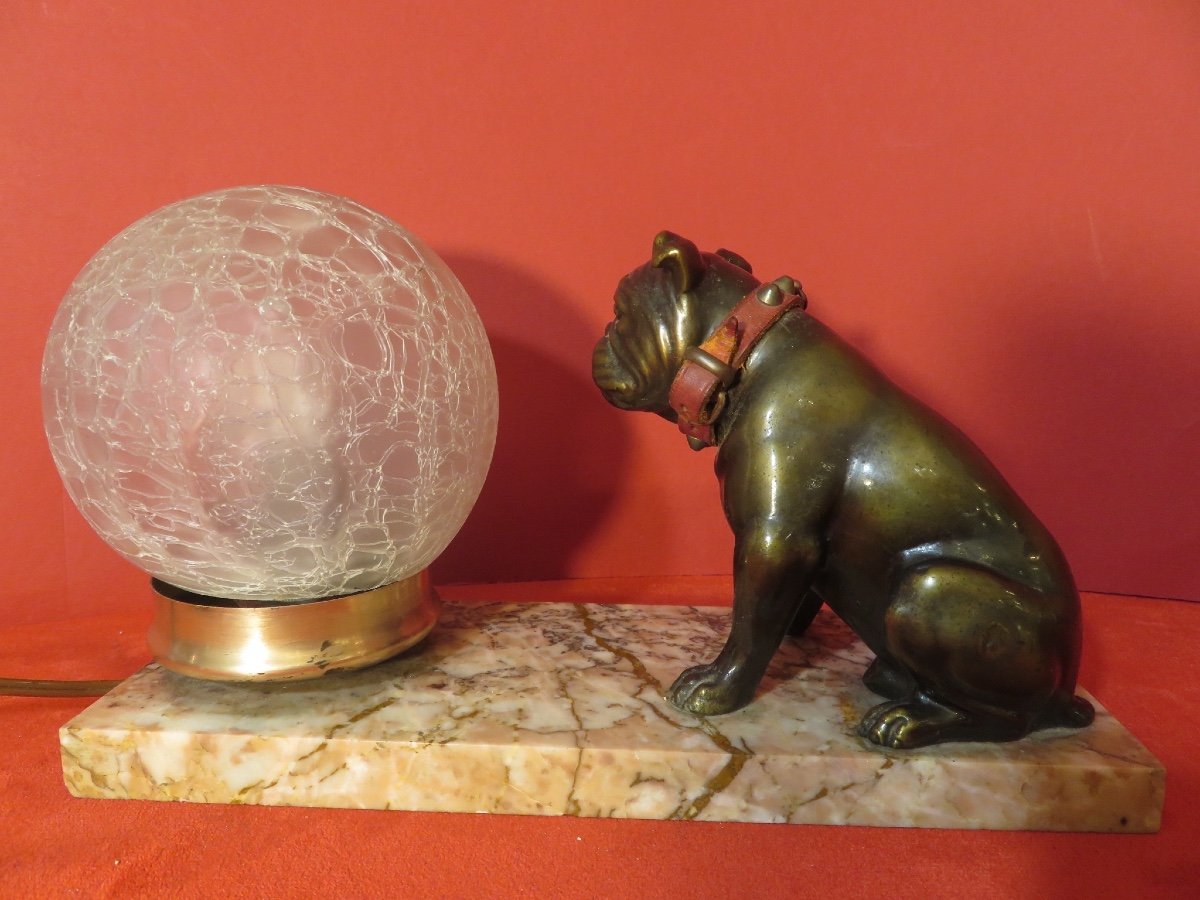 Night Light: Bulldog Sitting On A 20th Century Marble Base-photo-6