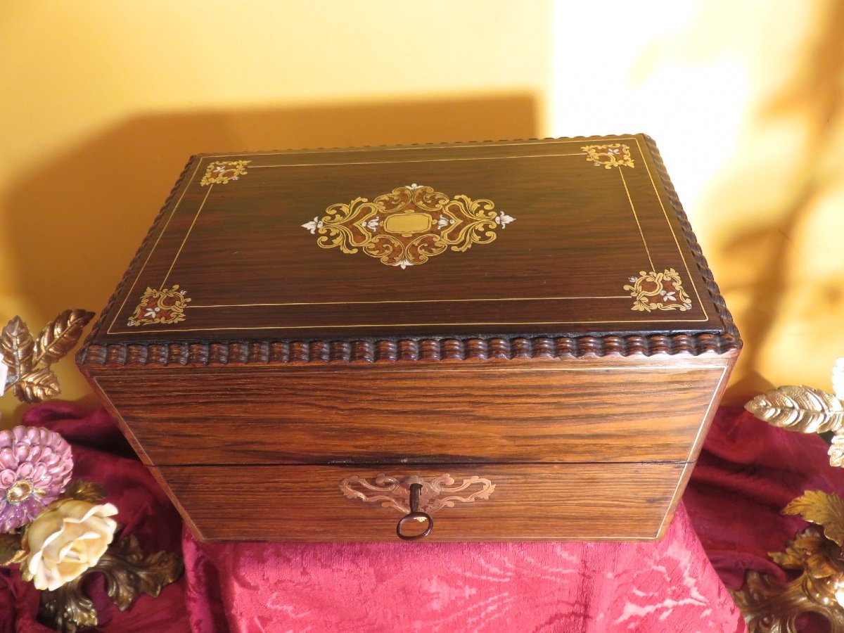 Box, Scent Box With Two Bottles And Brass Marquetry Napoleon III Period-photo-2