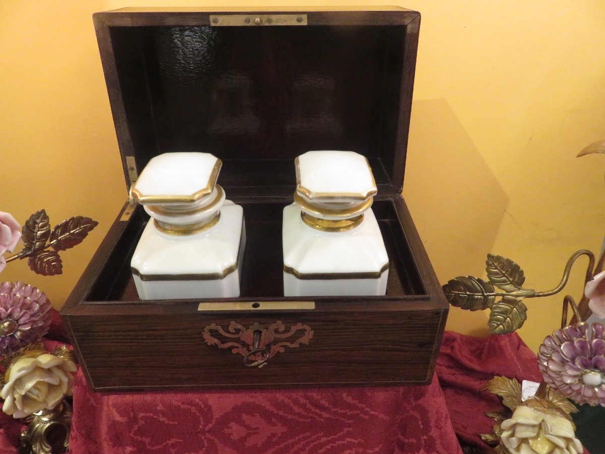 Box, Scent Box With Two Bottles And Brass Marquetry Napoleon III Period-photo-3