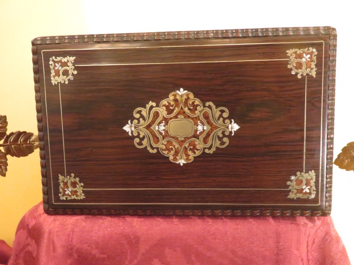 Box, Scent Box With Two Bottles And Brass Marquetry Napoleon III Period-photo-4