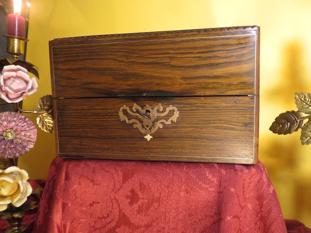 Box, Scent Box With Two Bottles And Brass Marquetry Napoleon III Period-photo-2