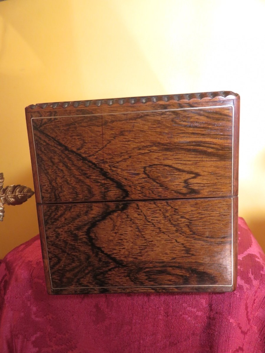 Box, Scent Box With Two Bottles And Brass Marquetry Napoleon III Period-photo-3