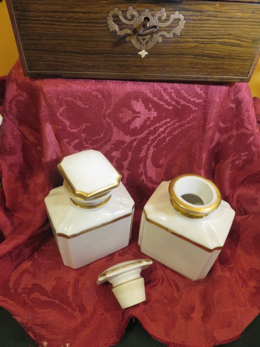 Box, Scent Box With Two Bottles And Brass Marquetry Napoleon III Period-photo-5