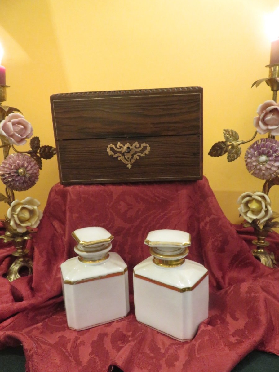 Box, Scent Box With Two Bottles And Brass Marquetry Napoleon III Period-photo-6