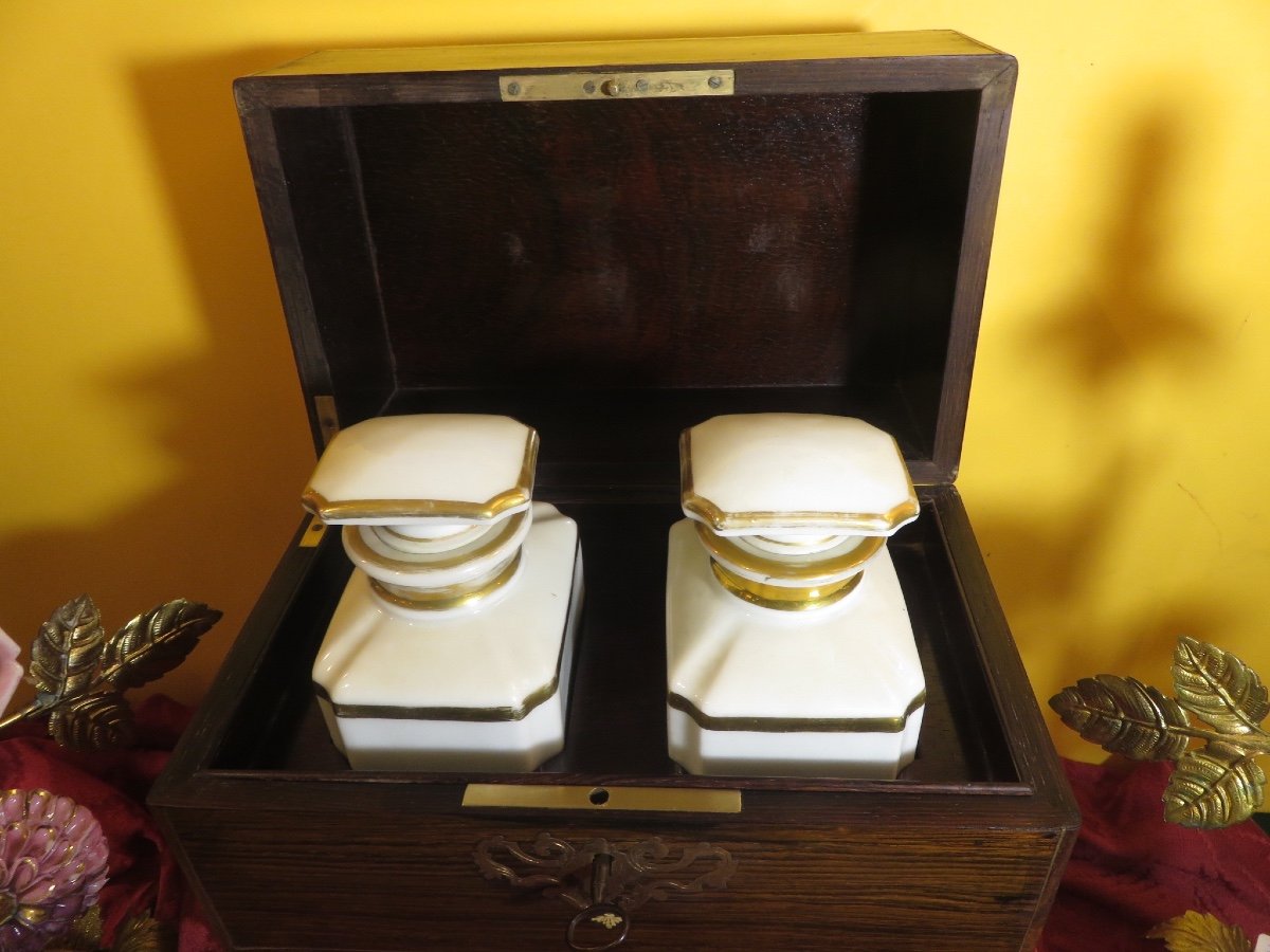 Box, Scent Box With Two Bottles And Brass Marquetry Napoleon III Period-photo-7