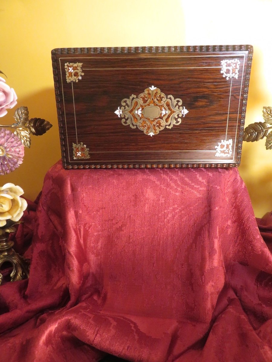 Box, Scent Box With Two Bottles And Brass Marquetry Napoleon III Period-photo-8