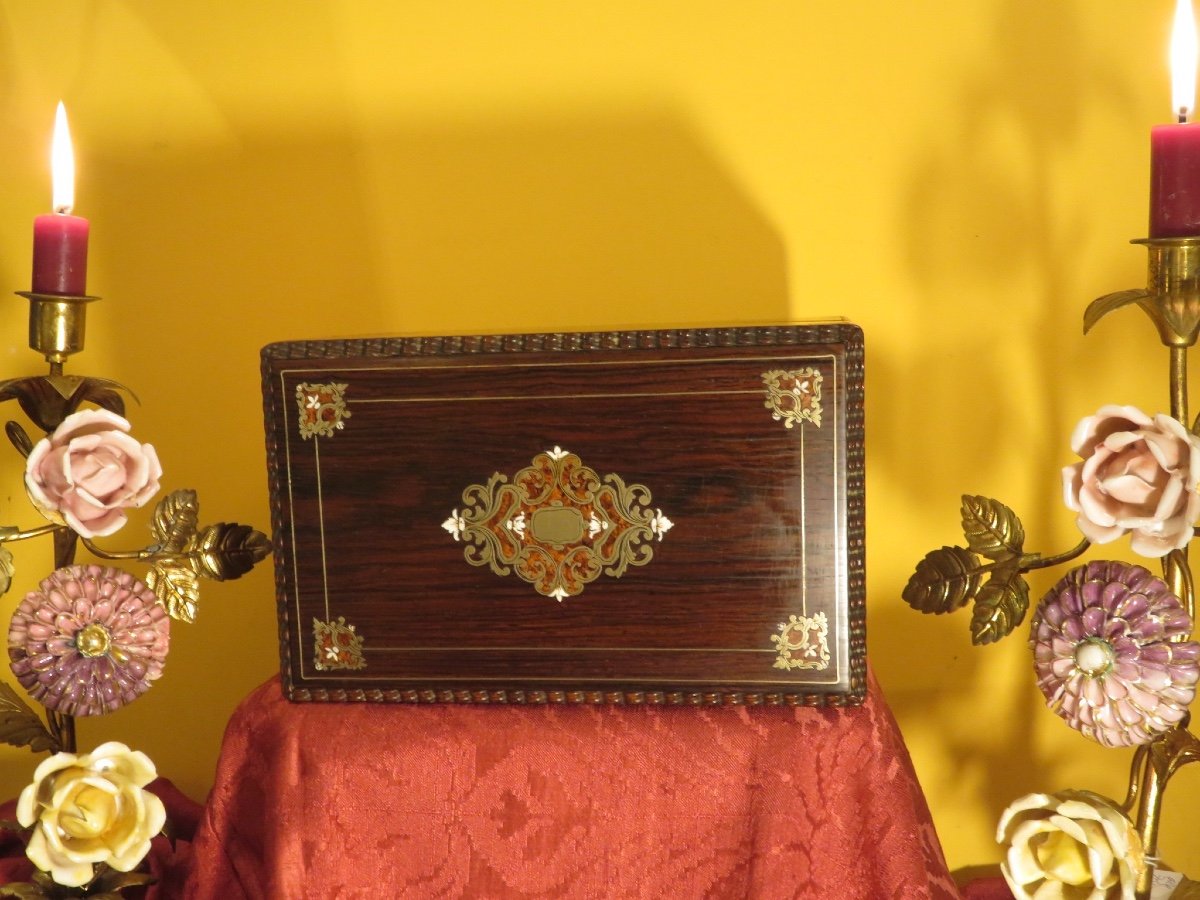 Box, Scent Box With Two Bottles And Brass Marquetry Napoleon III Period