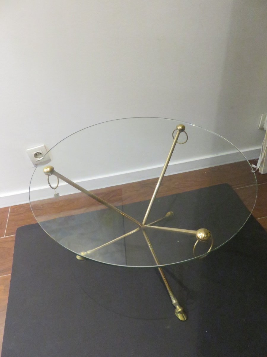 Table basse de style Néo Classique , piètement tripode en laiton ,années 1960-photo-3