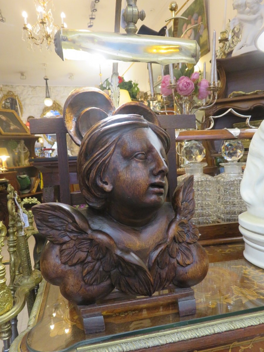 20th Century Carved Wooden Angel Head-photo-2